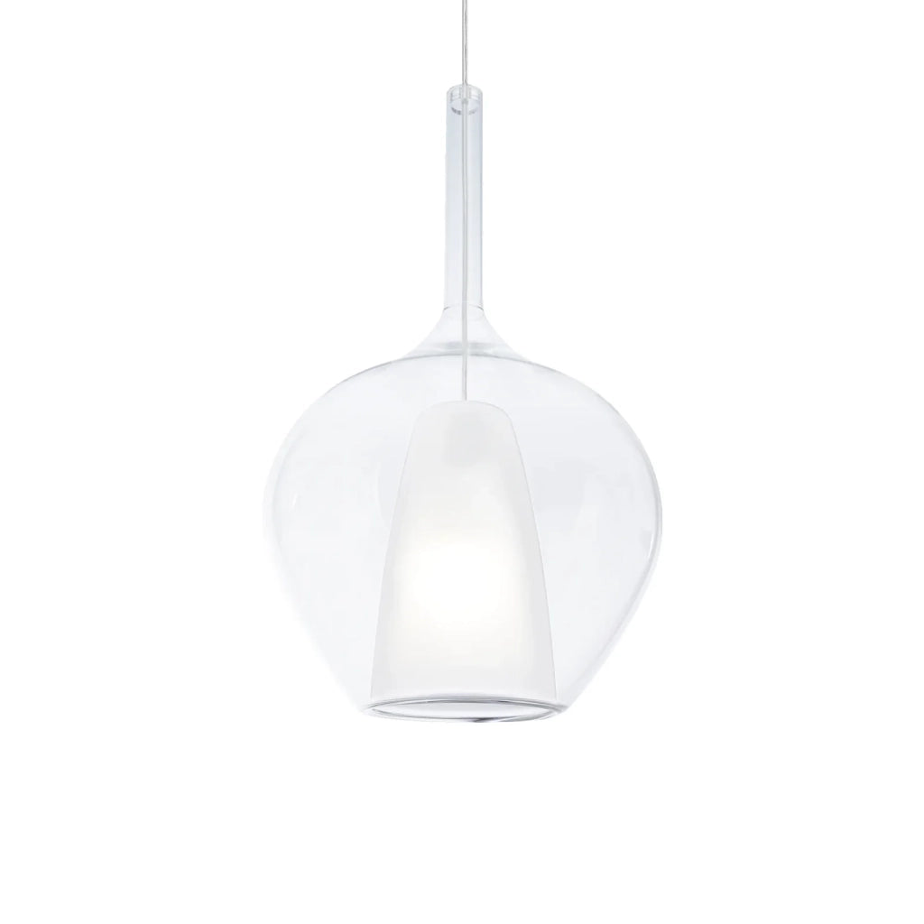 Sospensione Contemporanea Kalique Vetro Trasparente Bianco E Cromo E27 H50Cm