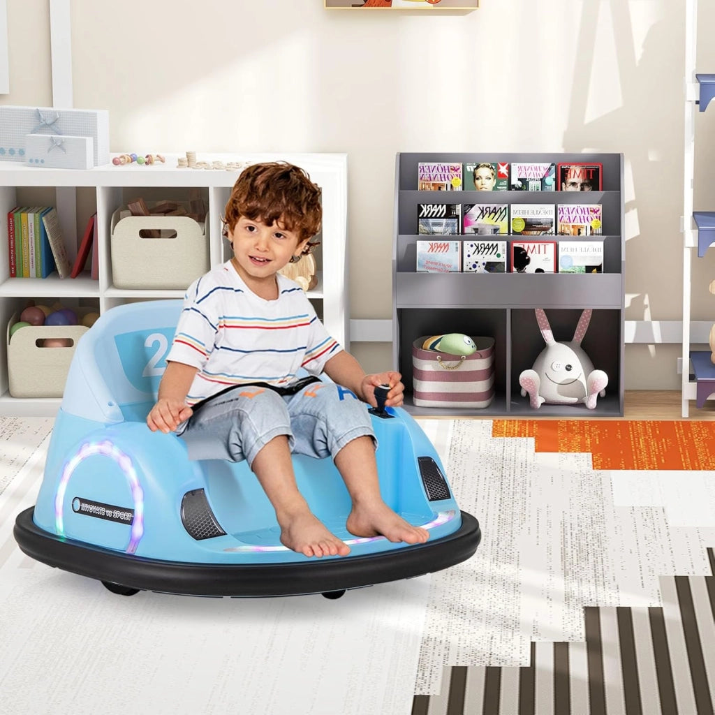 Autoscontro Elettrico per Bambini 12V, Macchina Elettrica per Bambini Rotante a 360°, Telecomando 2,4G, 2 Modalità di Controllo, Clacson e Musica, Carico 25 KG, 18 Mesi+ (Blu)