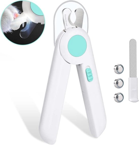 Nageltrattore per animali domestici con lampada LED - 2-in-1 nageltrattore e limatore per unghie per cani - con vijella per unghie e protezione contro spruzzi - per cani, gatti, conigli e altri animali domestici - 15 x 4,8 cm
