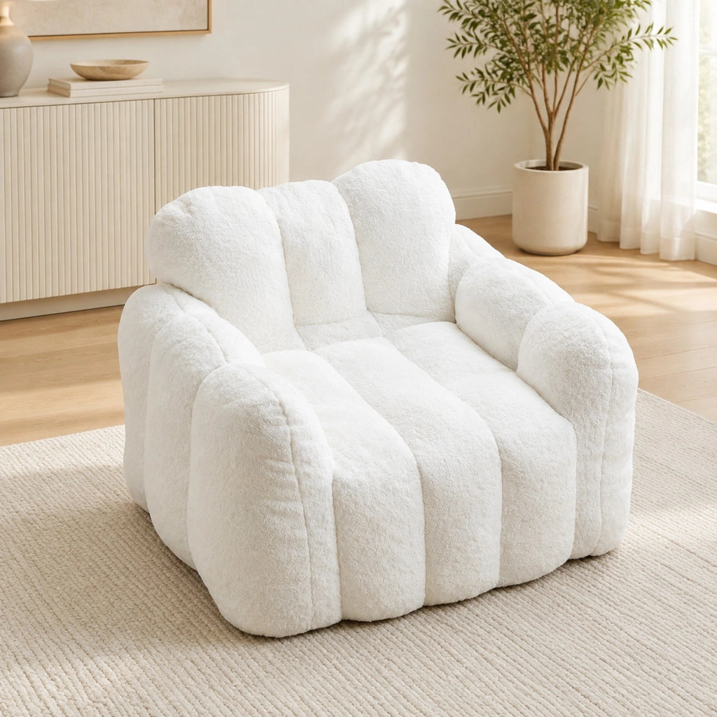 Poltrona sacco a forma di loto in peluche bianco HAVRYA