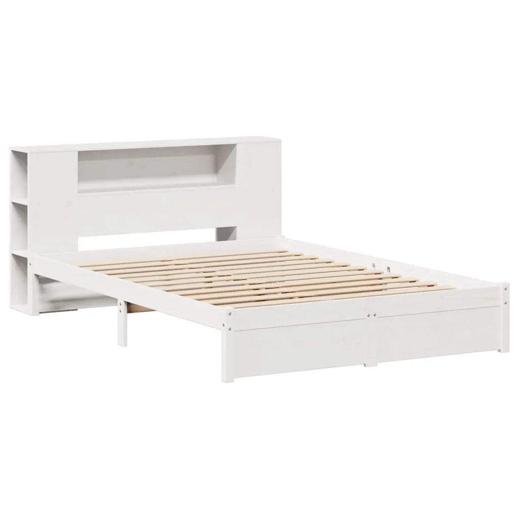 Letto Libreria senza Materasso-Struttura Letto con contenitore Bianco 140x190 cm Legno di Pino 281173