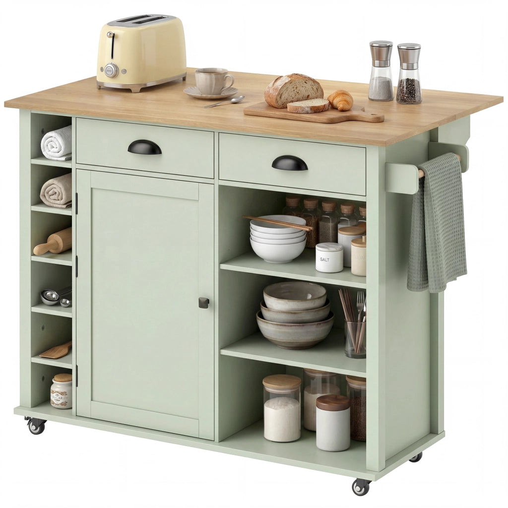 Tavolo da cucina allungabile con rotelle e cassetti ¨C zephmum ¨C verde 120x60x90 cm