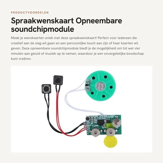 Modulo di suono integrabile - Registra suoni in 4 minuti - Dimensioni compatte 46x27x10 mm - Inclusi batterie - Chip per hobby - Modulo di suono per giocattoli e divertimento