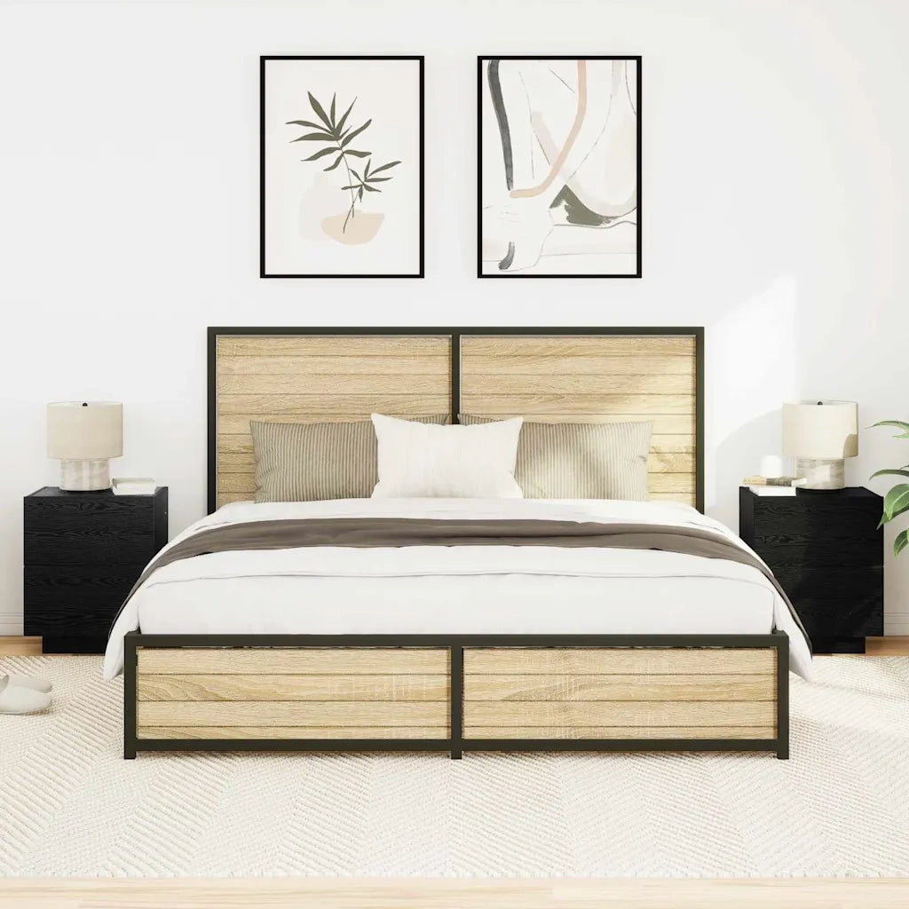 Set di 2 Comodini | Armadio da Notte | Mobiletto da notte con cassetto Rovere Nero 45 x 40 x 55 cm