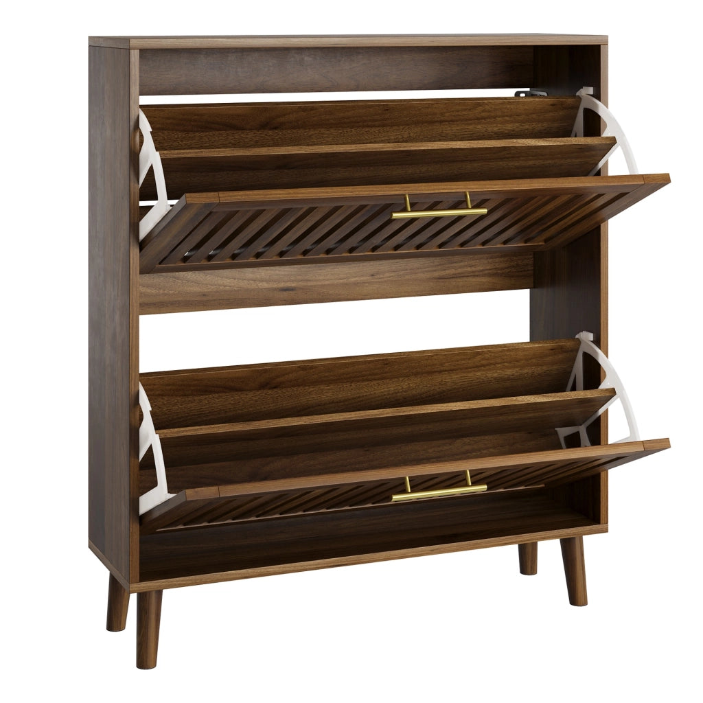Scarpiera, mobile da ingresso, finitura in legno di noce, con sportello ribaltabile, traspirante, marrone