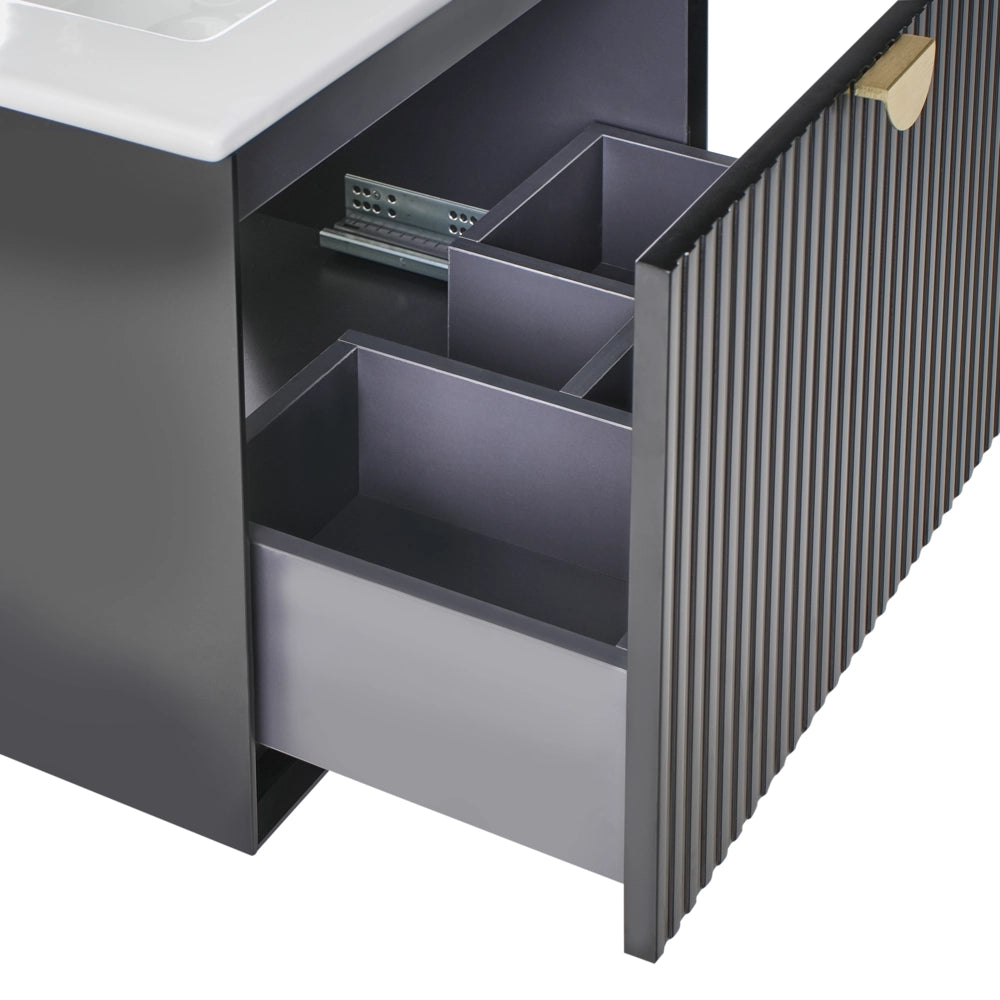 Mobiletto da parete con lavabo in legno massiccio per bagno 60 cm Nero stile moderno