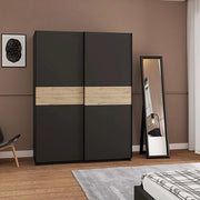 Armadio Camera da Letto Manita, Guardaroba 2 Ante 2 Ripiani, 150x204h cm Nero Antracite