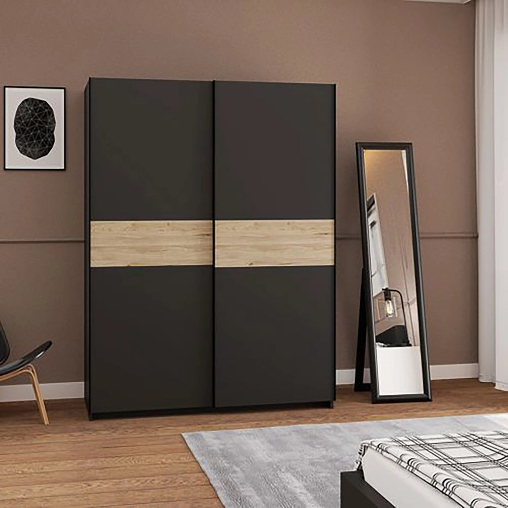 Armadio Camera da Letto Manita, Guardaroba 2 Ante 2 Ripiani, 150x204h cm Nero Antracite