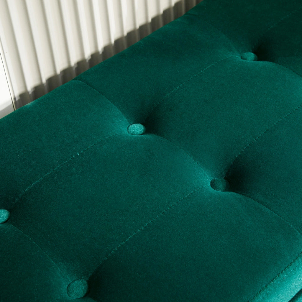 Panca contenitore in poliestere effetto velluto con seduta imbottita e coperchio apribile verde 107 × 42 × 65 cm