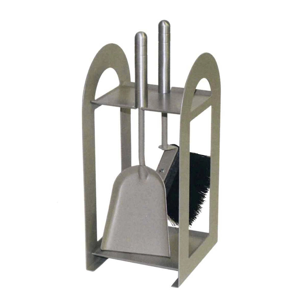 Porta attrezzi camino acciaio tortora sabbia manico alluminio 2 accessori h. 40  l. 17 x 18 cm. Made in Italy