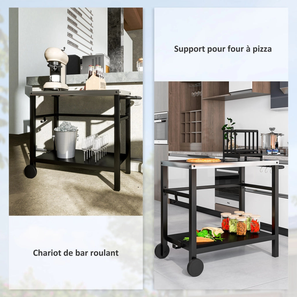 Carrello barbecue con ripiani e ganci ¨C zephmum ¨C grigio 102x50x81cm