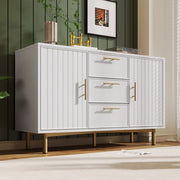 Chest of drawers with 2 doors and 3 drawers - Zephmum- Adjustable shelf, for living room bedroom, White-H75/W120/D40 cm