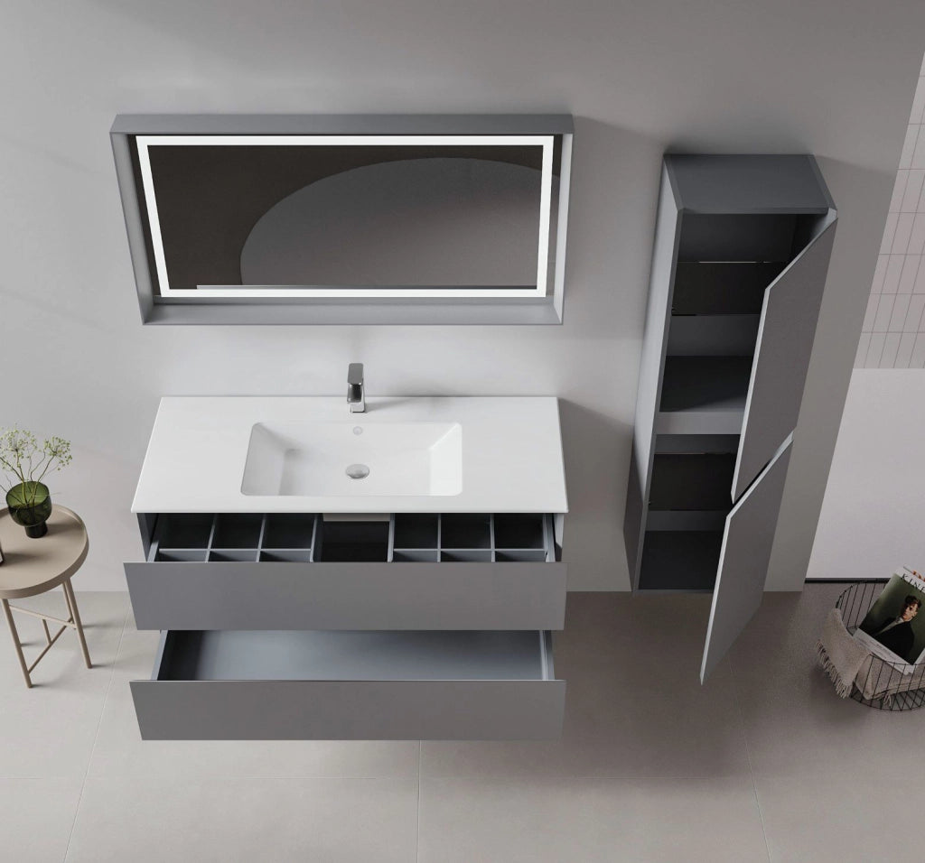Set mobile lavabo con specchio (2 pezzi) "Nest 121 v2" - 121 x 51 x 55 cm - Grigio opaco