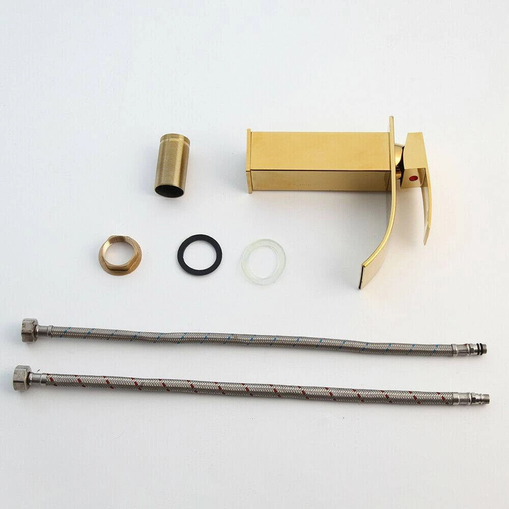 Trade Shop - Rubinetto Oro Da Bagno Design Moderno A Cascata Miscelatore Monocomando Dorato -