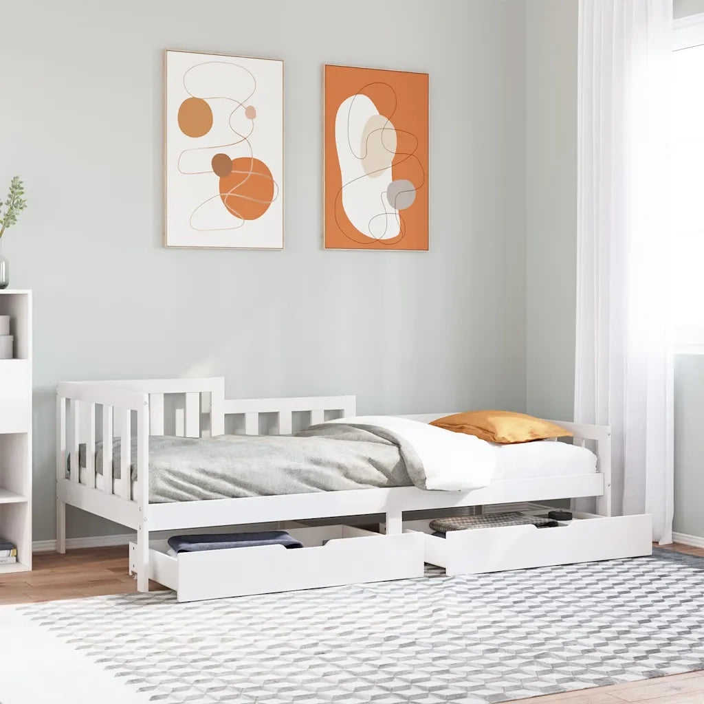 Dormeuse con Cassetti Bianco 90x200 cm Legno Massello di Pino