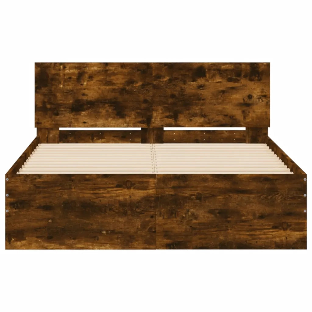 Giroletto con Testiera-Struttura Letto con testiera Rovere Fumo 135x190 cm