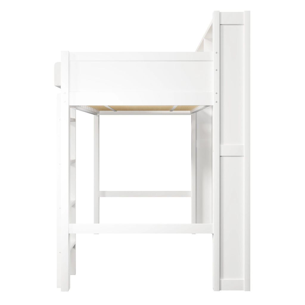 Letto a soppalco 90x200 cm, letto per bambini in legno, con vano portaoggetti, illuminazione a LED, porta USB, bianco