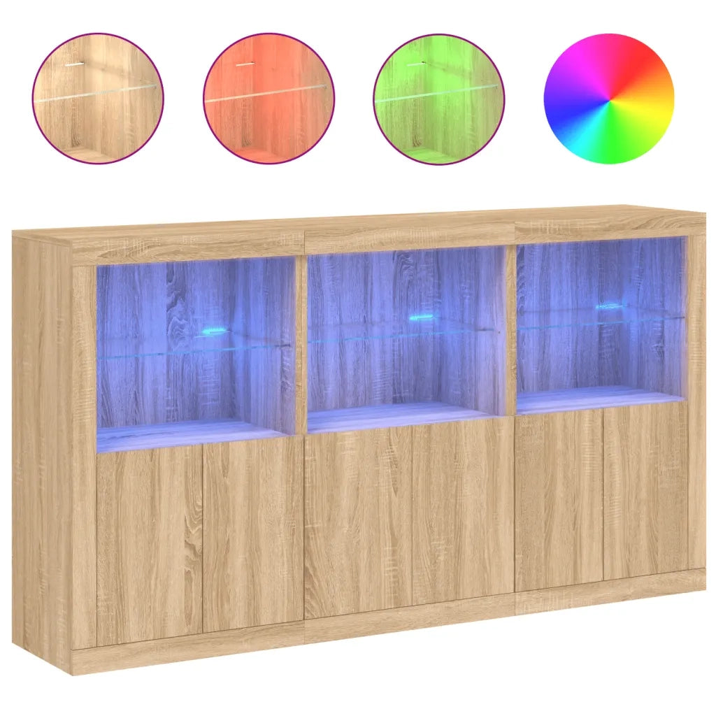 Credenza con Luci LED-Buffet-Armadio da cucina Rovere Sonoma 181,5x37x100 cm 995364