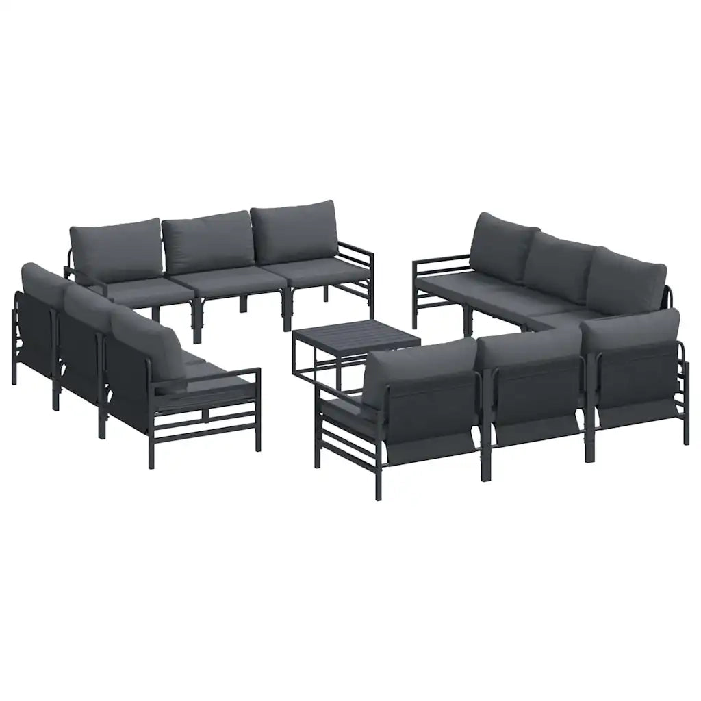 Set Divano da Giardino con cuscino 13 pcs Nero Acciaio 3378973
