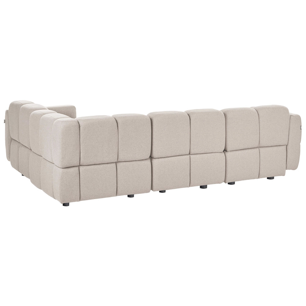 Divano modulare angolare sinistro a 4 posti, in tessuto beige, articolo modulare, divano componibile a quattro elementi, stile moderno
