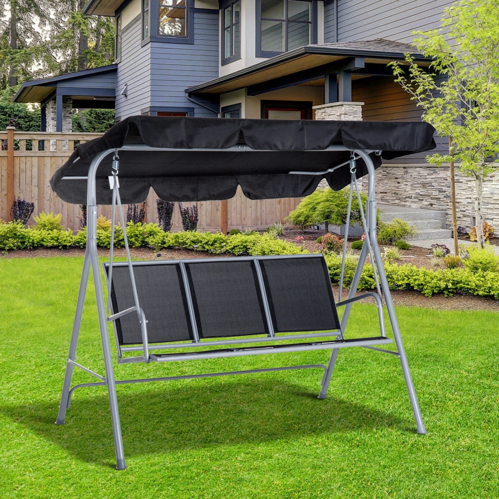 Dondolo Giardino 3 Posti con Toldo ¨C zephmum ¨C 171x108x150 cm Nero