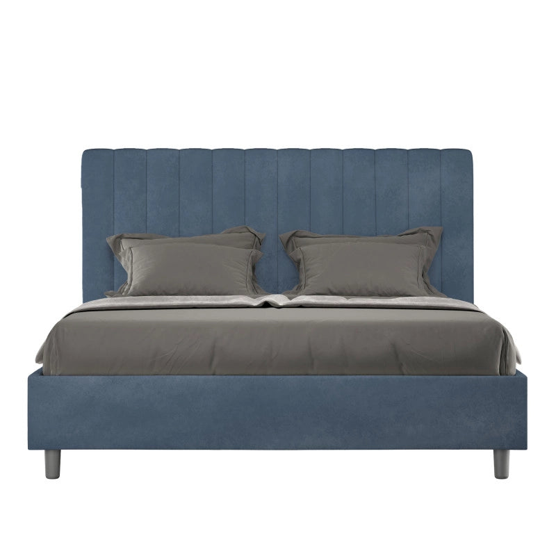 Letto imbottito Matrimoniale 170x190 cm Agueda - Senza rete,Microfibra,Blu