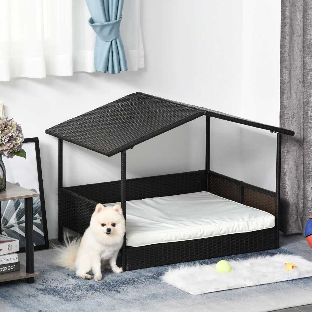 Cuccia per Cani in Rattan con Cuscino ¨C Zephmum ¨C 69x98x70 cm Marrone