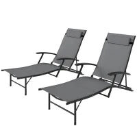 Set 2 Sdraio da Giardino Pieghevoli con Schienale Regolabile su 4 Livelli e Cuscino, Grigio