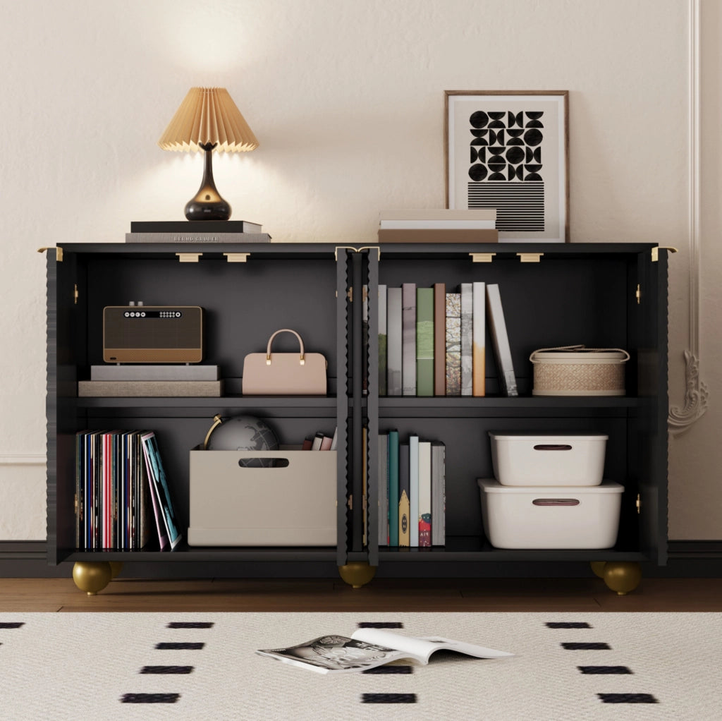 Credenza 120x35x71.5 cm con 4 ante; ripiani regolabili; MDF nero