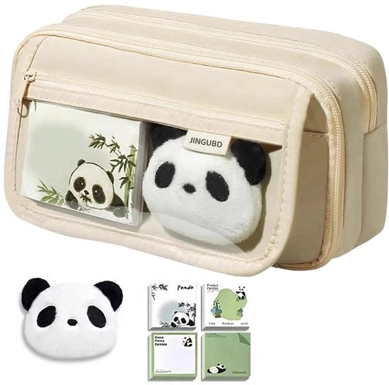 Etui Panda con Grande Capacità Tasca per Scrittura Organizzatore con Note Adesive, 3 Spille