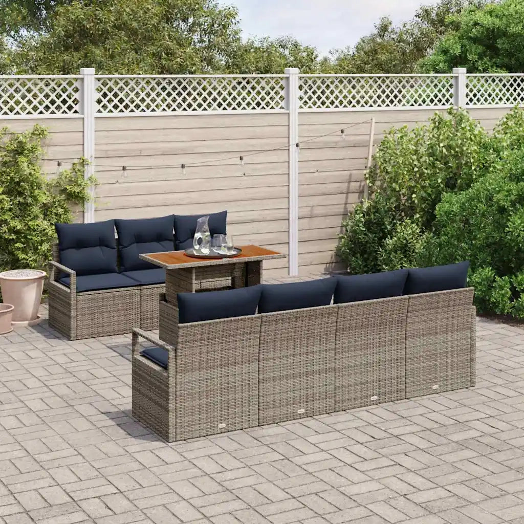 Set Divano da Giardino con cuscino 8 pcs Grigio e Blu