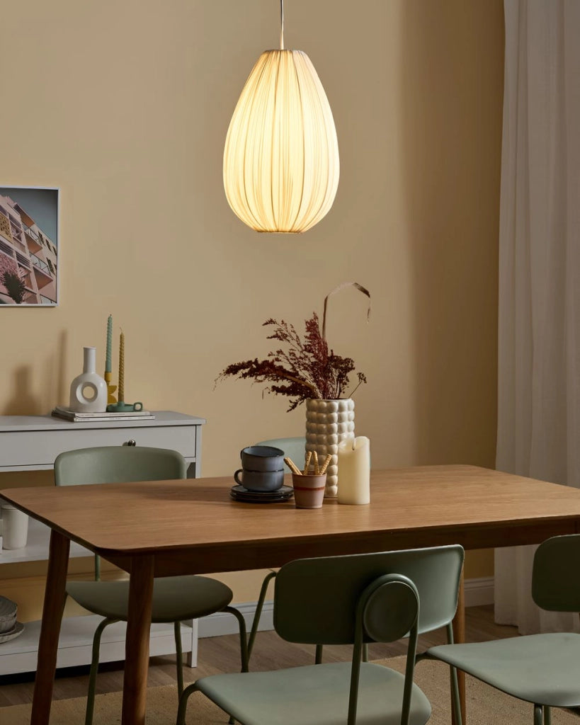 Lampada a sospensione con paralume in tessuto di cotone bianco design moderno luce per soggiorno