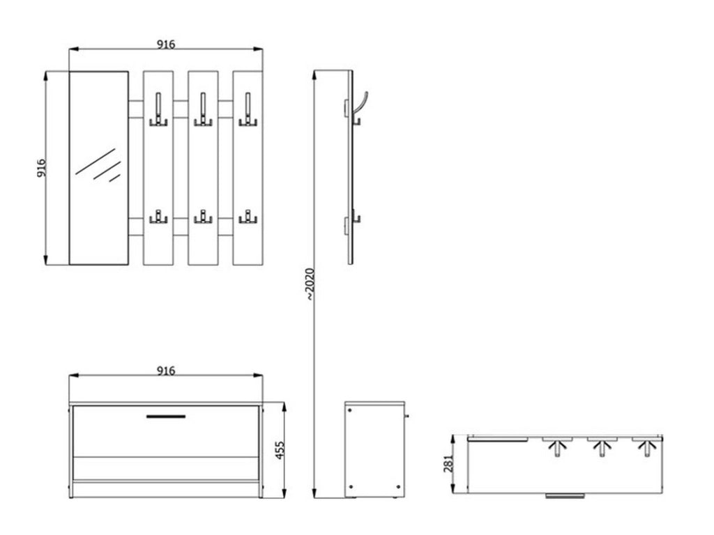 Viggiano, Mobile da Ingresso Specchio Incluso, 91.5x28x202h cm Nero Antracite