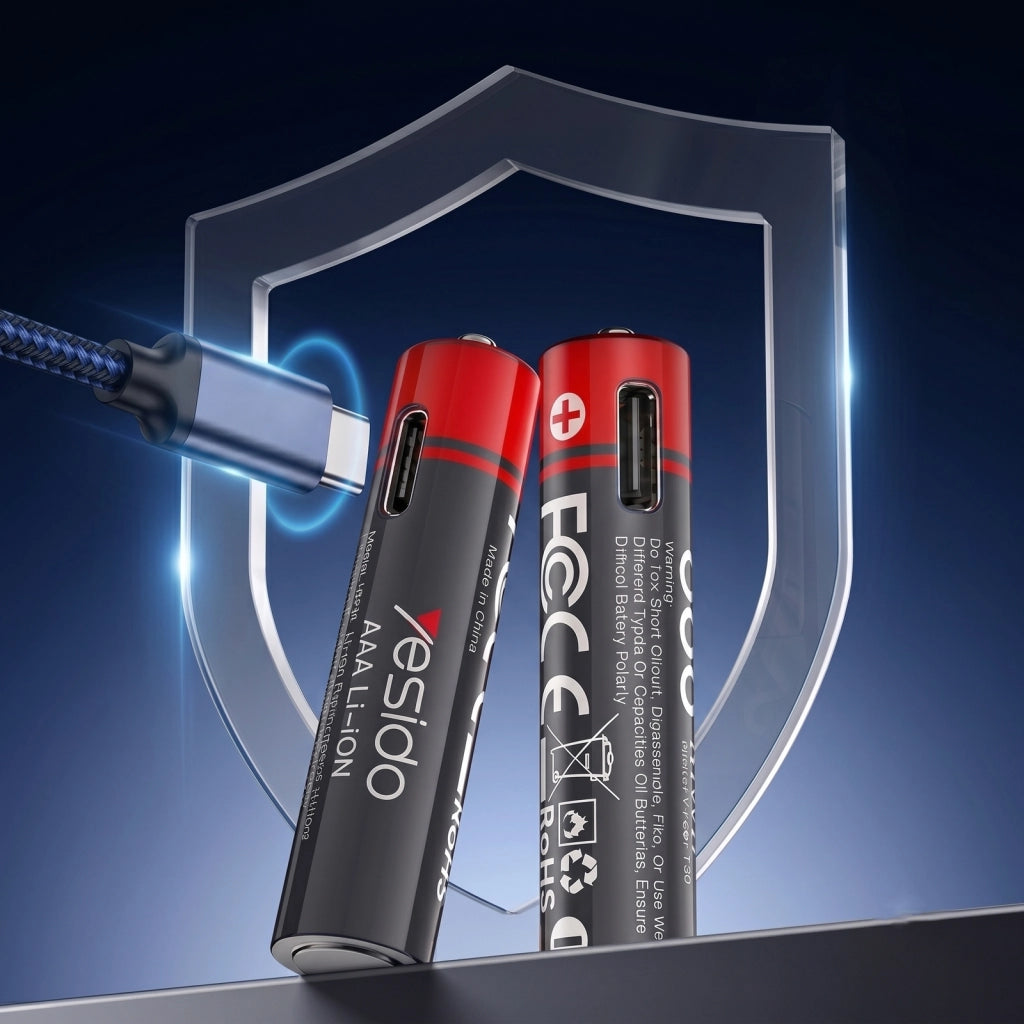 4x Batterie AA Litio 440mAh 1.5V 666mWh Ricaricabili USB-C Nero / Rosso Yesido