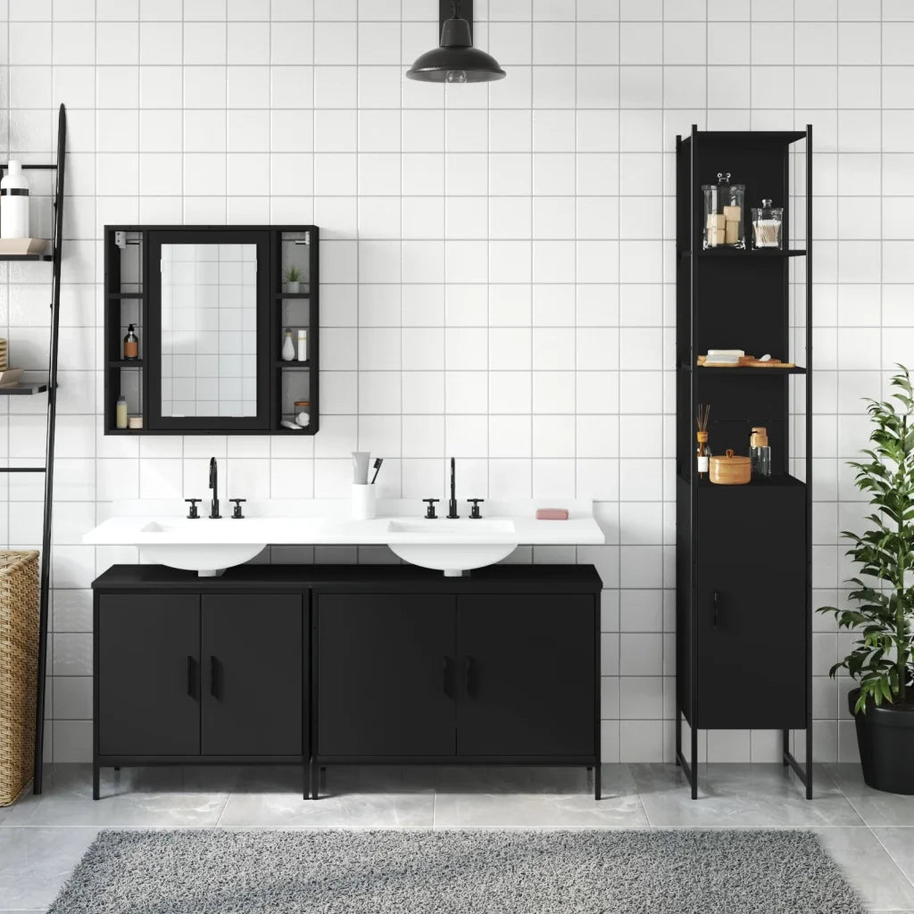 Set Mobili da Bagno 4 pz Nero in Legno Multistratocod mxl 91359