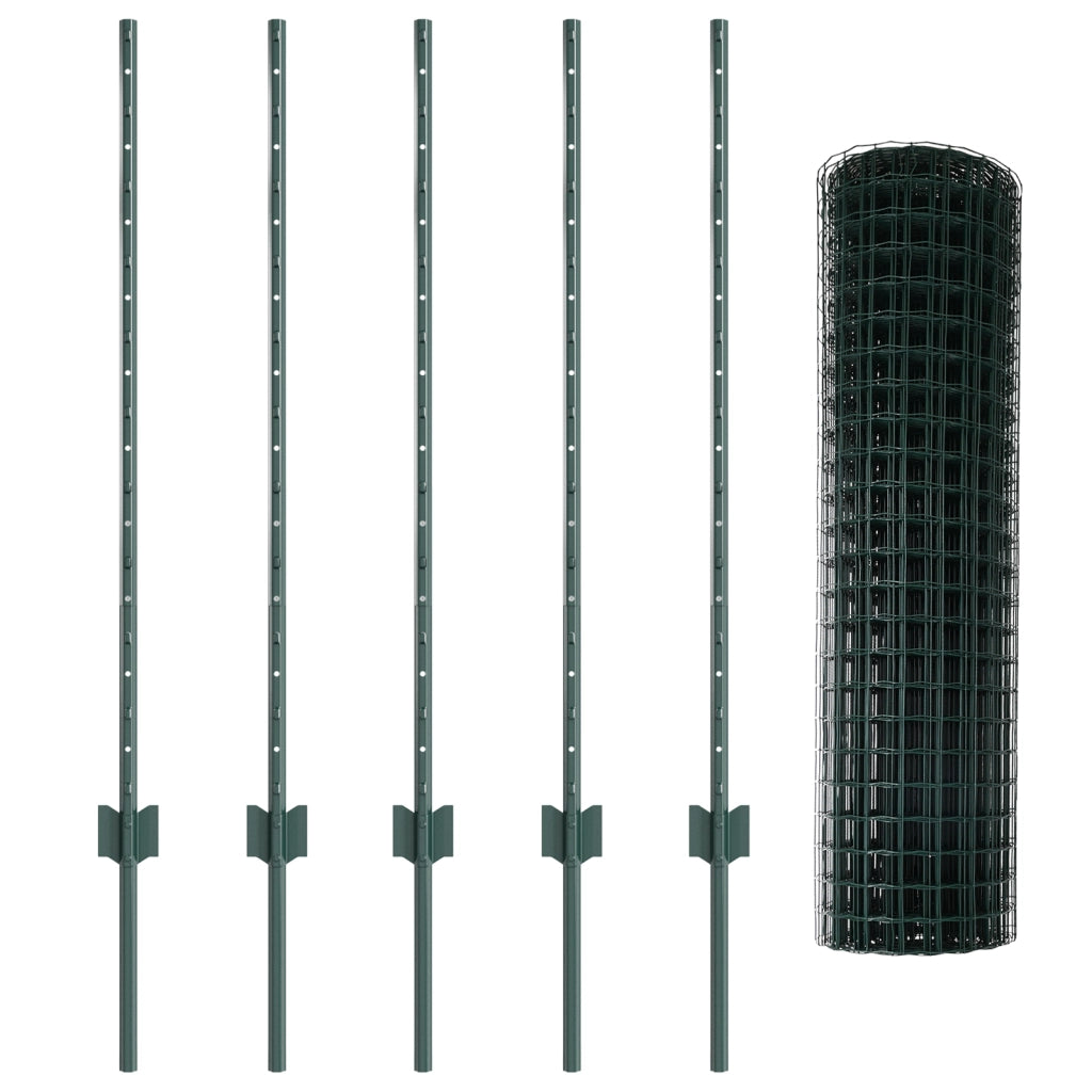 Recinzione Euro con 5 pali U Verde 1x10 m Acciaio