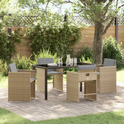 Set da Pranzo per Giardino con cuscino 5 pcs Beige polyrattan 3379997