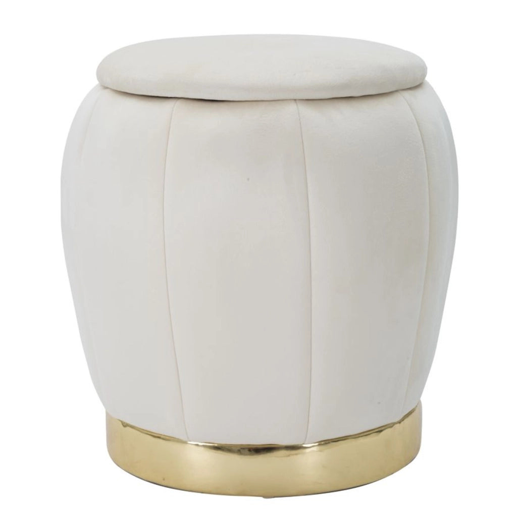 Pouf contenitore Paris crema e gold in velluto – O 43 x H 43 cm