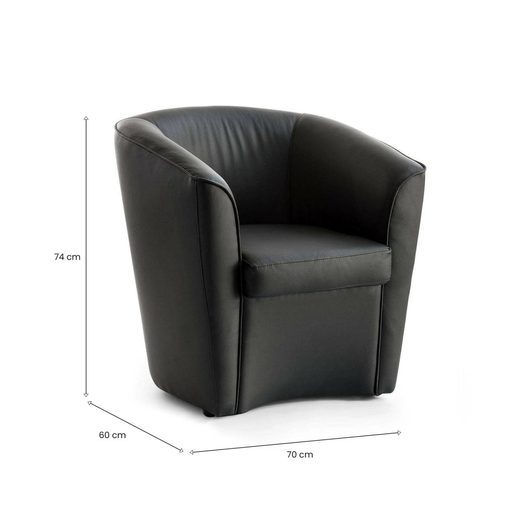 Poltrona Artello, Poltrona da salotto, 100% Made in Italy, Poltroncina relax in ecopelle, cm 70x60h74, Nero