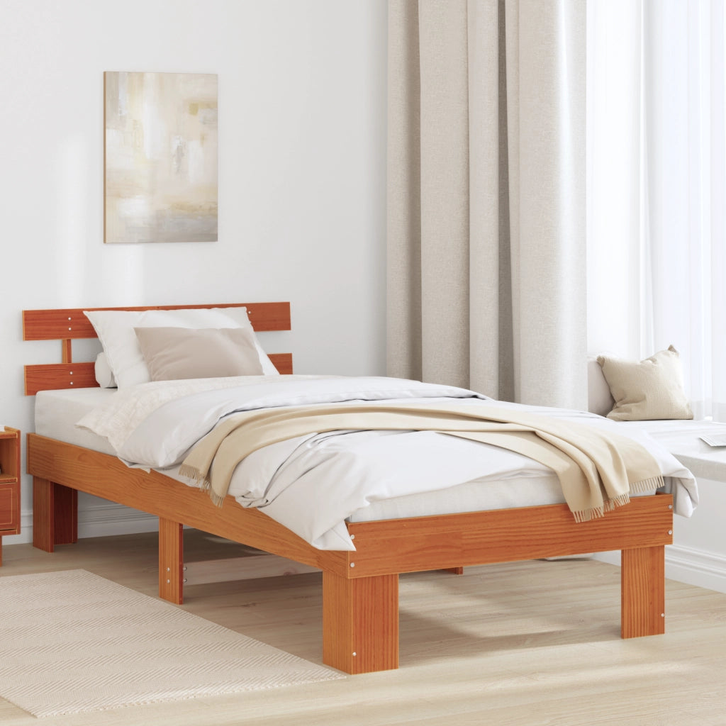 Struttura Letto con testiera Marrone Cerato 90x190 cm Legno massello di pino