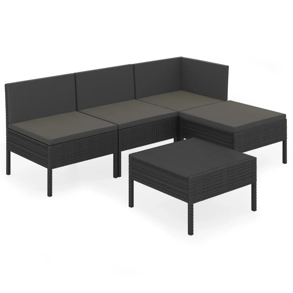 Set Divani da Giardino 5 pz con Cuscini in Polyrattan Nero cod mxl 38312