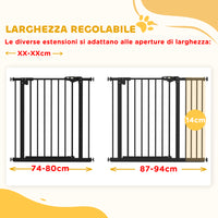 Cancellino per Cani Regolabile 74-100x77 cm con Chiusura Automatica in Acciaio e Plastica Nero