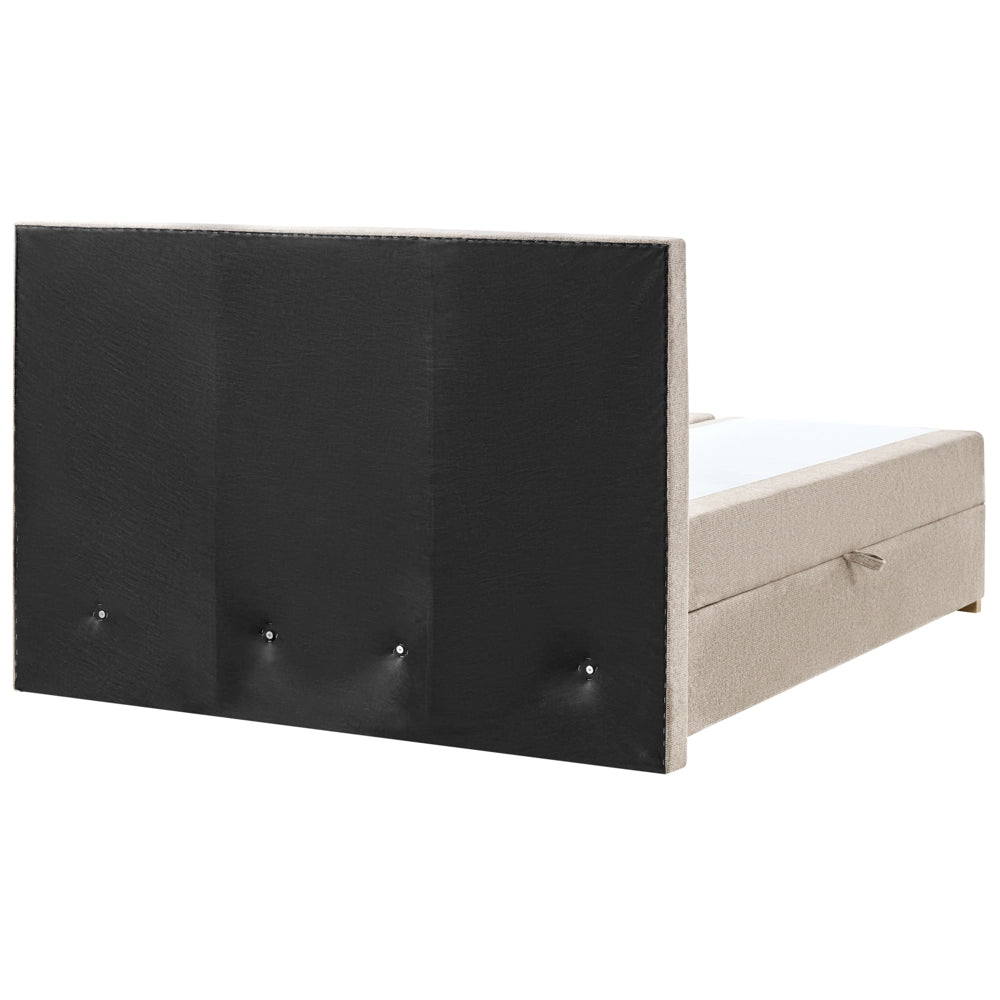 Letto matrimoniale con contenitore sollevabile in tessuto tortora 160 x 200 cm con testiera stile moderno