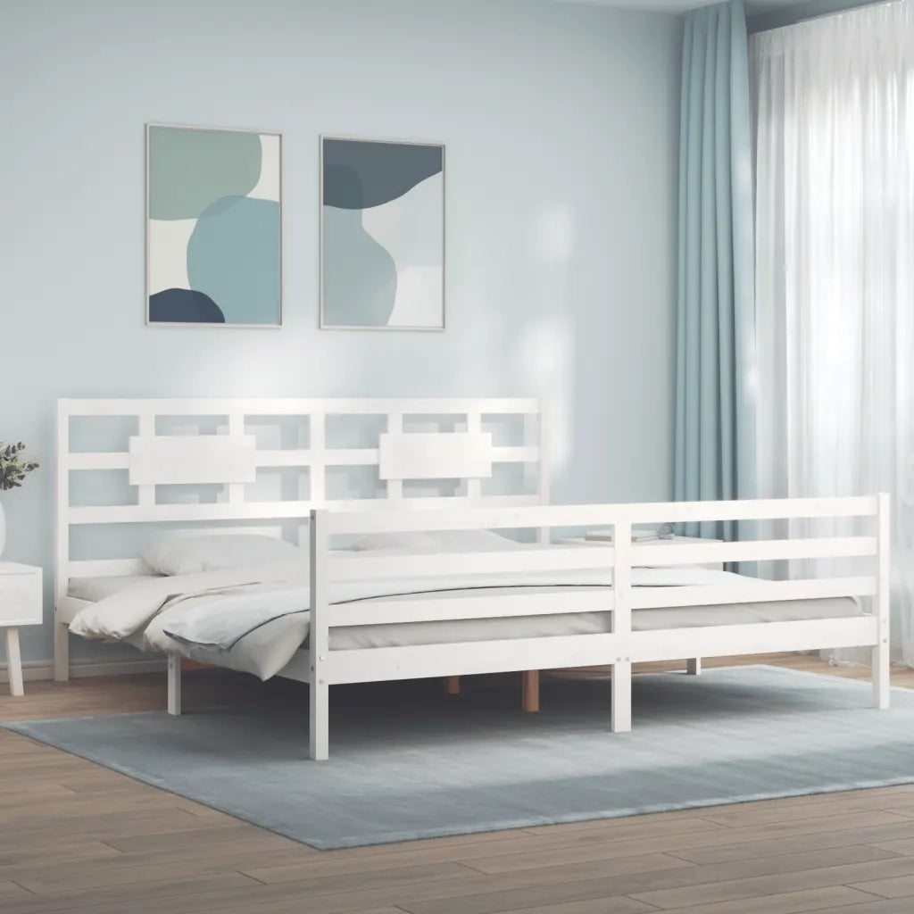 Giroletto con Testiera-Struttura Letto con testiera Bianco 200x200 cm in Legno Massello 898930