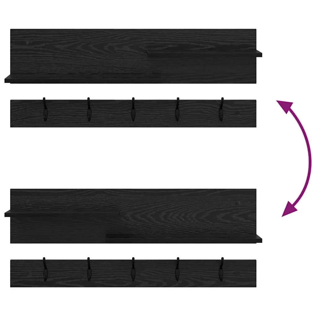 Appendiabiti a muro con lo scaffale Rovere Nero 90 x 15 x 36 cm 874420