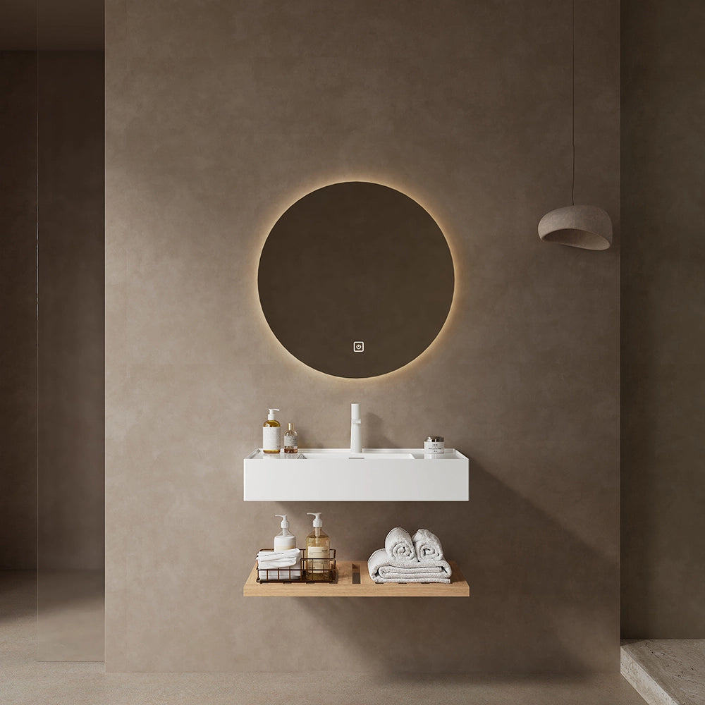 Mobile bagno con lavabo sospeso - Xylo - 75 cm - Bianco - Acrilico, scaffale a strisce