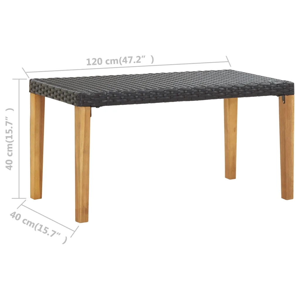 Panchina da Giardino-Panca da esterno 120 cm Nero Polyrattan e Massello d'Acacia