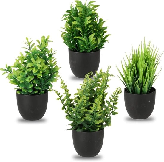 Set di 4 piante artificiali per interni, con vaso - Piccole piante grasso - Pianta artificiale in vaso - Decorazione per camera da letto, ufficio, casa e bagno