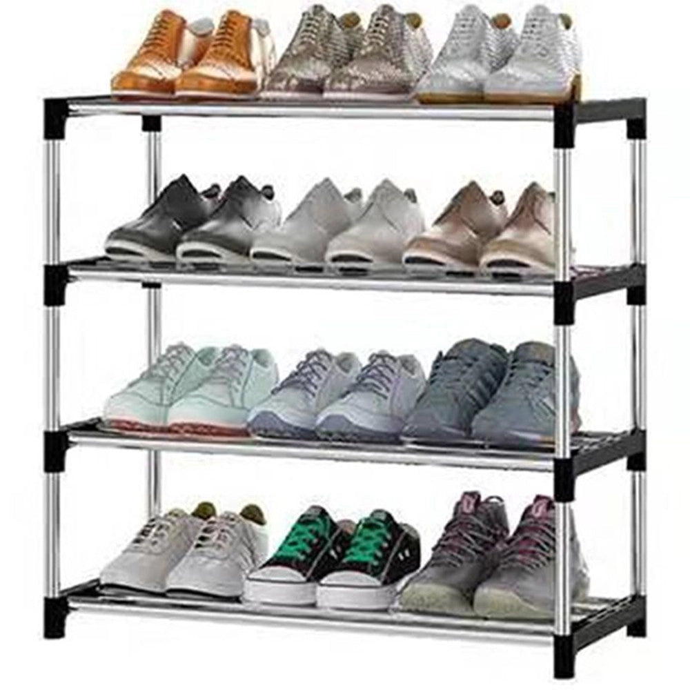 Trade Shop - Scarpiera Scaffale Salvaspazio Multiuso 4 Ripiani Metallo Impilabile 60x30x55cm -