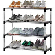Trade Shop - Scarpiera Scaffale Salvaspazio Multiuso 4 Ripiani Metallo Impilabile 60x30x55cm -